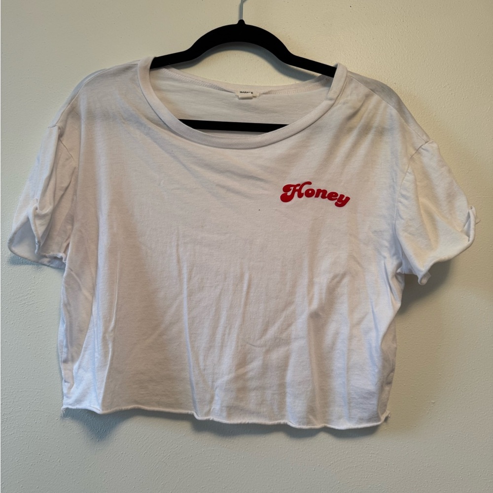 White Crop Top with Red 'Honey' Print